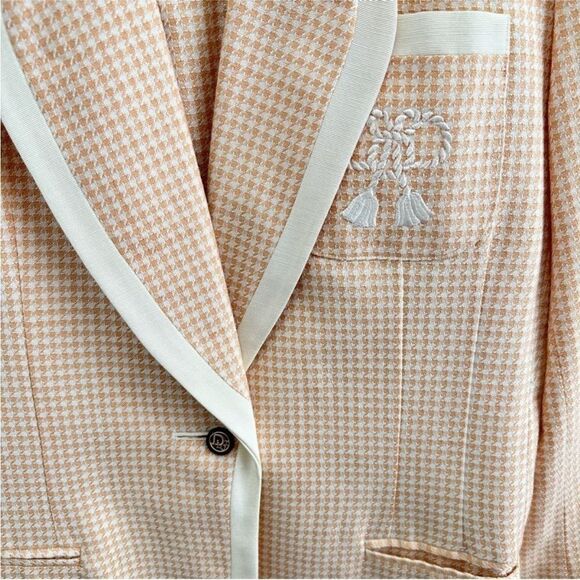 RARE Christian Dior 80's Vintage Pink Houndstooth Two Piece Skirt Blazer Set S - Picture 2 of 15